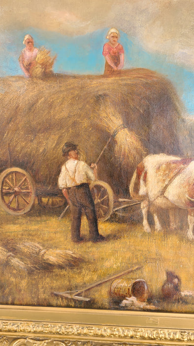 OIL PAINTING "HARVESTING THE HAY" BY JAMES THOMAS LINNELL (1820-1905)