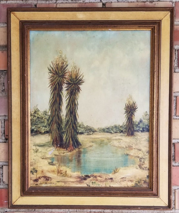 DESSERT YUCCA OIL PAINTING AS FOUND