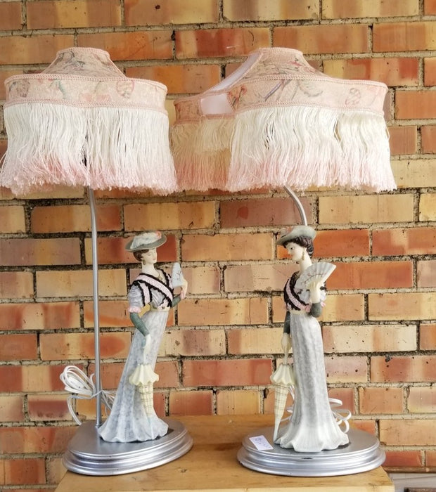 PAIR OF RESIN VICTORIAN LADY LAMPS