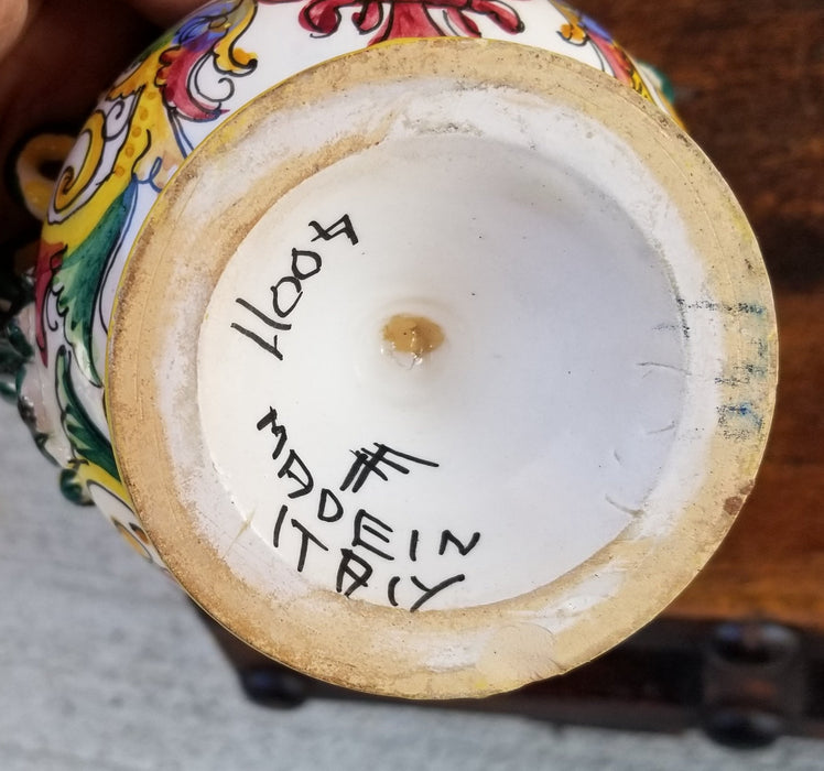 PAIR OF SMALL POLYCHROME TERRA COTTA URNS