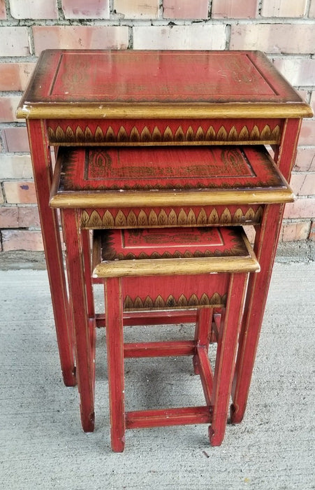 SET OF 3 RED AND GOLD NESTING TABLES