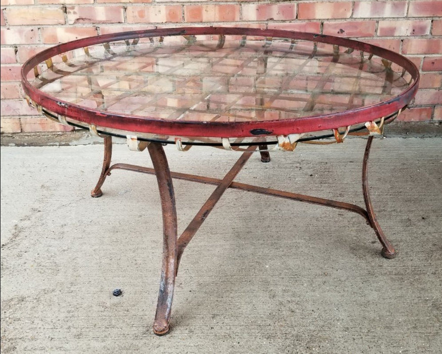 ROUND IRON LATTTICE COFFEE TABLE WITH GLASS TOP