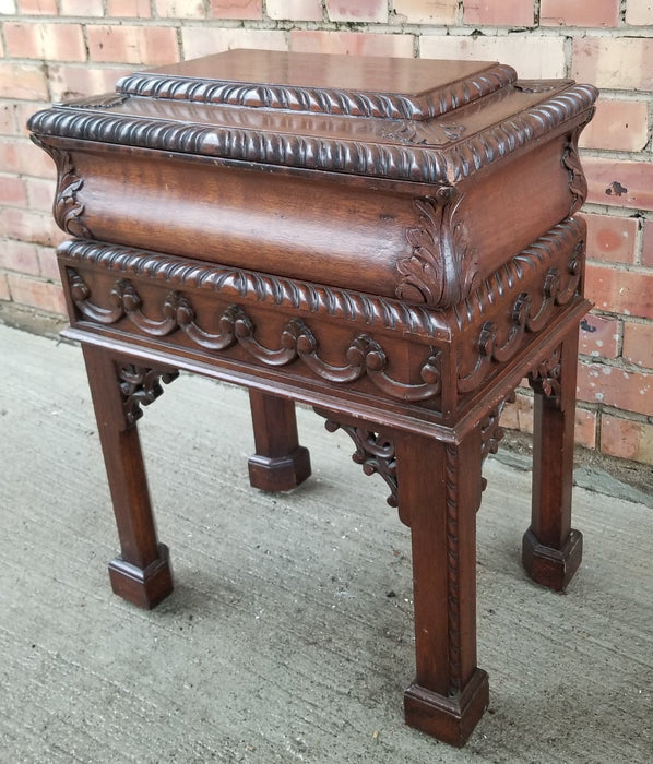QUALITY CARVED MAHOGANY BOX ON STAND
