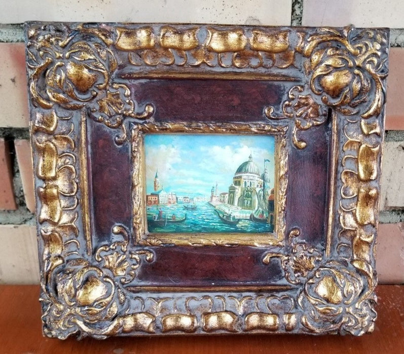 SMALL GOLD FRAMED OIL PAINTING OF VENICE