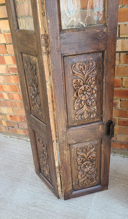 PAIR OF GLASS AND WOOD PANEL FOLDING SCREENS