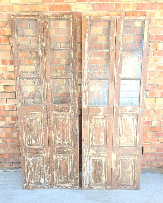 PAIR OF GLASS AND WOOD PANEL FOLDING SCREENS