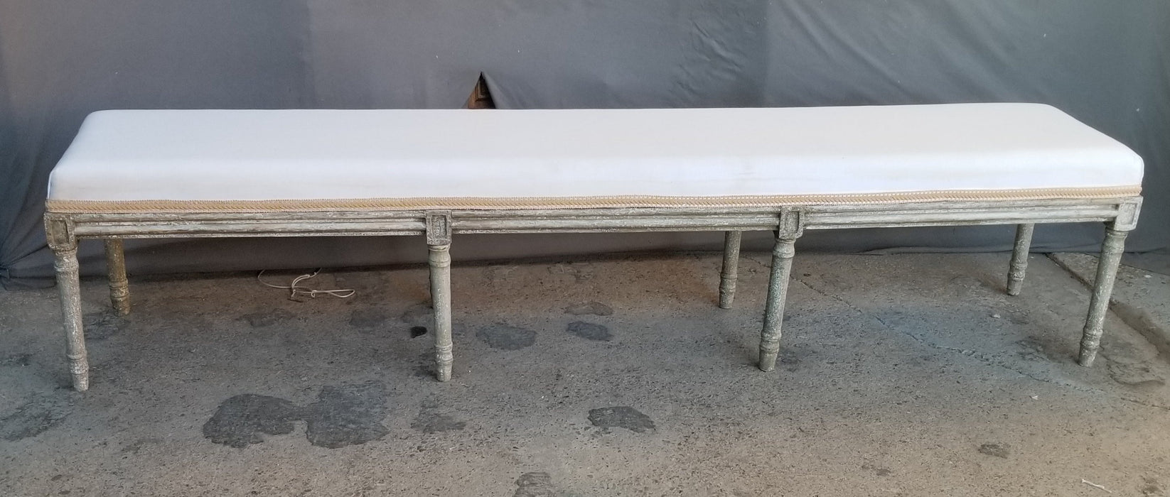 LONG UPHOLSTERED BENCH WITH LEGS  AS  IS LEGS LOOSE