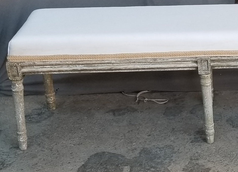 LONG UPHOLSTERED BENCH WITH LEGS  AS  IS LEGS LOOSE