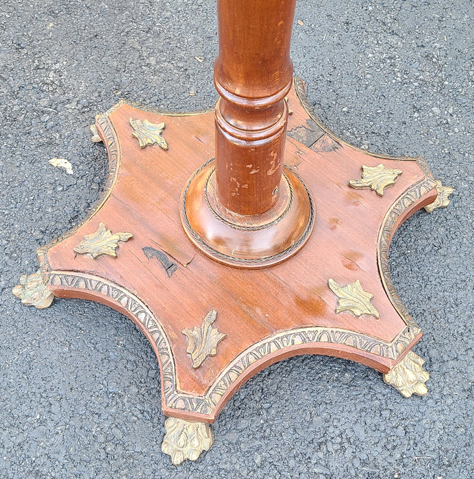 INLAID SCALLOPED TOP PEDESTAL TABLE WITH BRASS FIGURAL ORMOLU