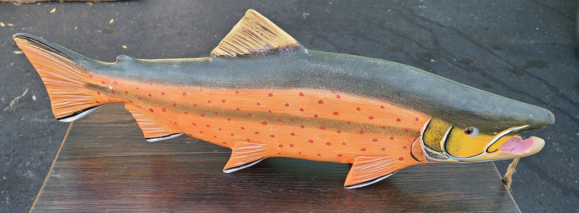 COLORFUL LARGE CARVED WOOD FISH