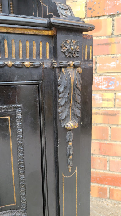 EBONIZED FRENCH NAPOLEON CORNER CABINET WITH CLASSICAL ADOURNMENT