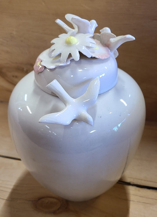 GINGER JAR WITH FLORAL AND BIRD DESIGN