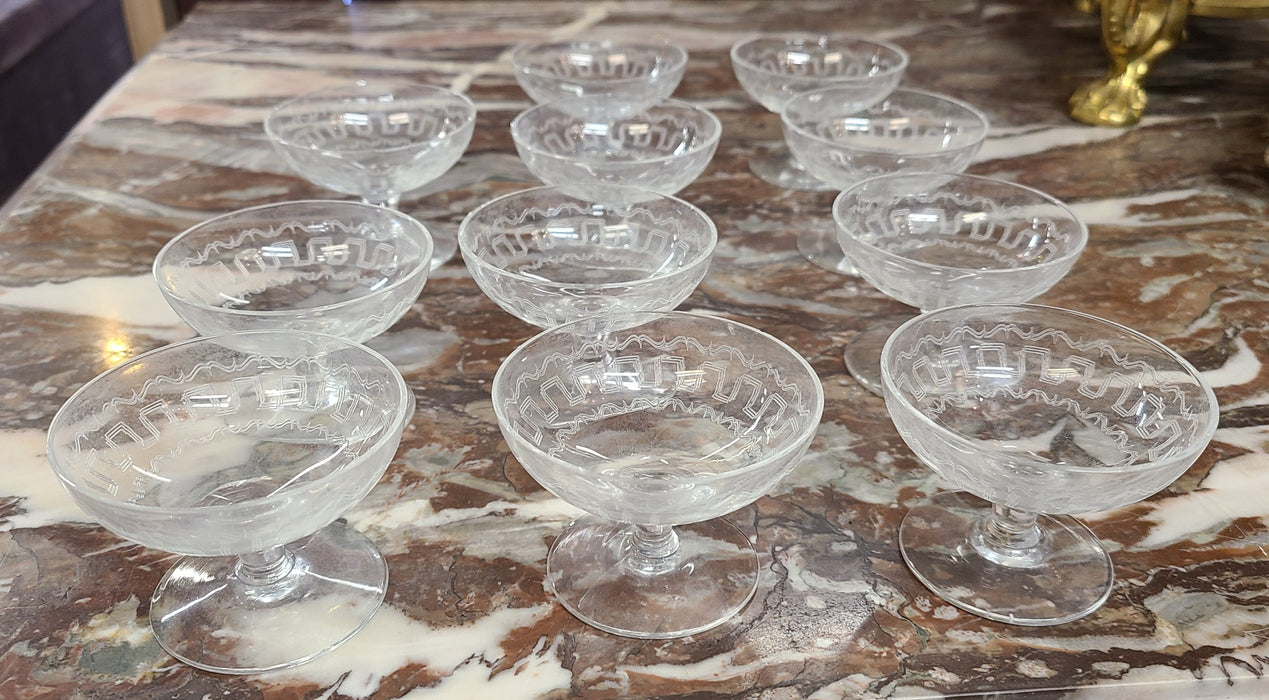 SET OF 11 ETCHED CRYSTAL SMALL CORDIALS