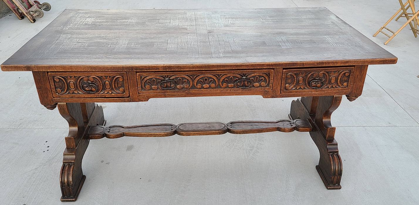 FRENCH OAK MONASTERY TABLE WITH 3 DRAWERS