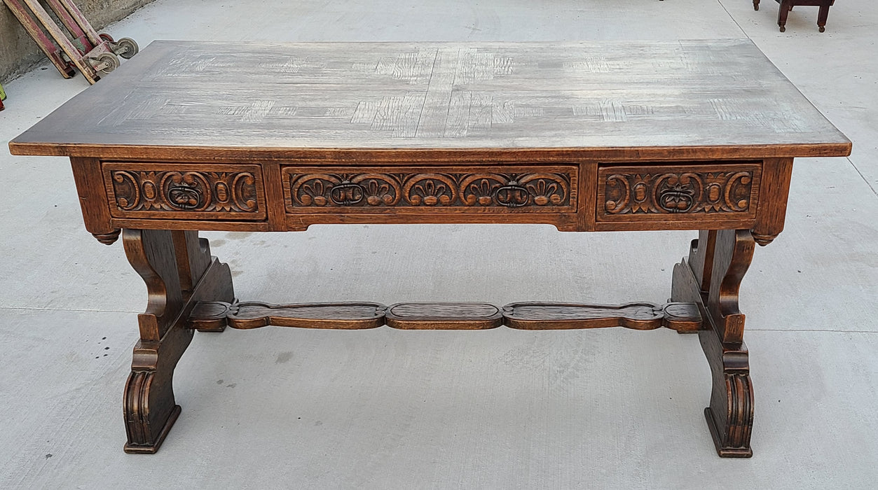 FRENCH OAK MONASTERY TABLE WITH 3 DRAWERS