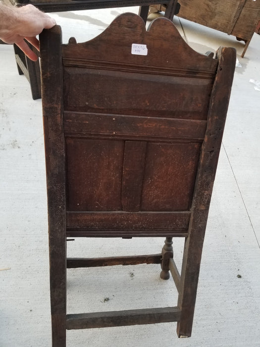 EARLY FRET CARVED OAK HIGH BACKARM CHAIR