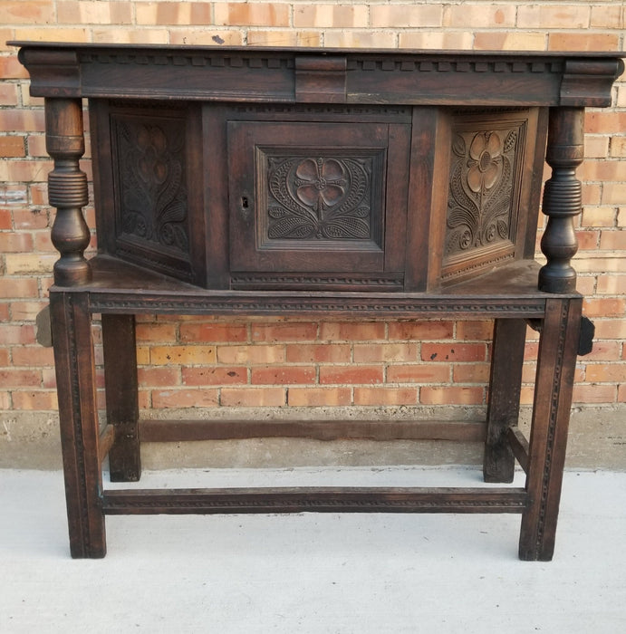 EARLY SMALL GOTHIC OAK COURT CUPBOARD AS FOUND
