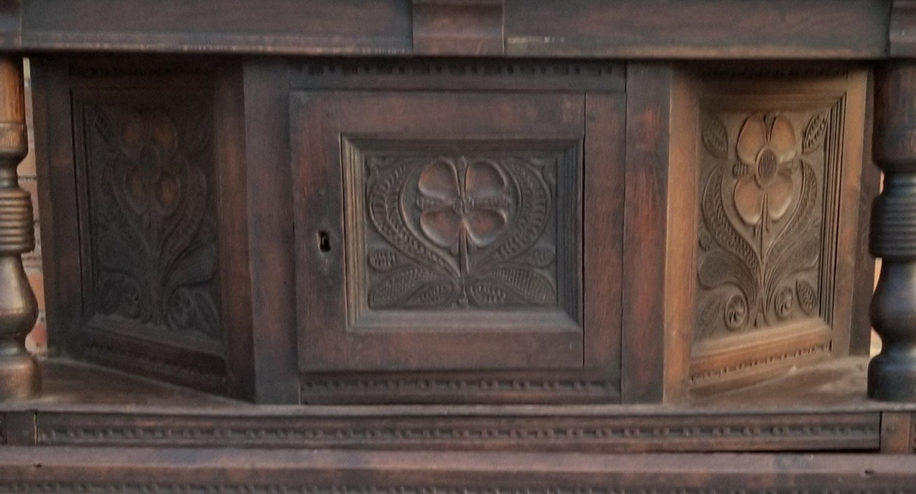 EARLY SMALL GOTHIC OAK COURT CUPBOARD AS FOUND