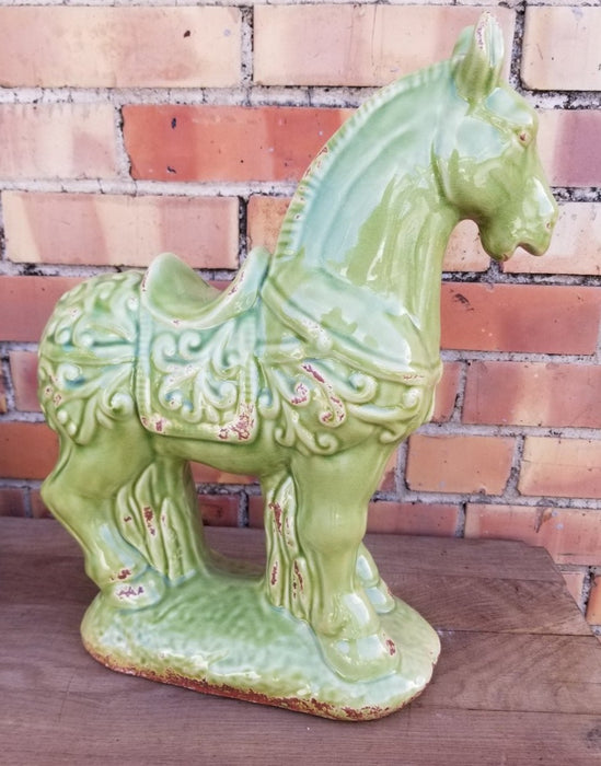 LARGE GREEN POTTERY TANG STYLE HORSE