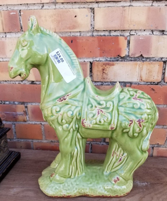 LARGE GREEN POTTERY TANG STYLE HORSE