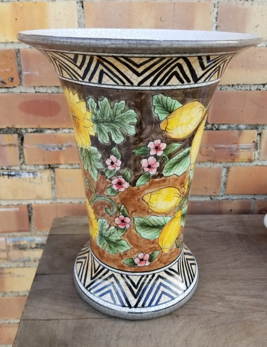 LARGE CRACKLED FLORAL VASE