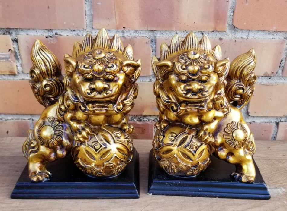 PAIR OF GOLD FOO DOGS