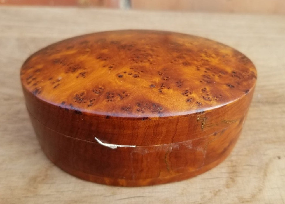 OVAL BURLED WOOD BOX WITH LID
