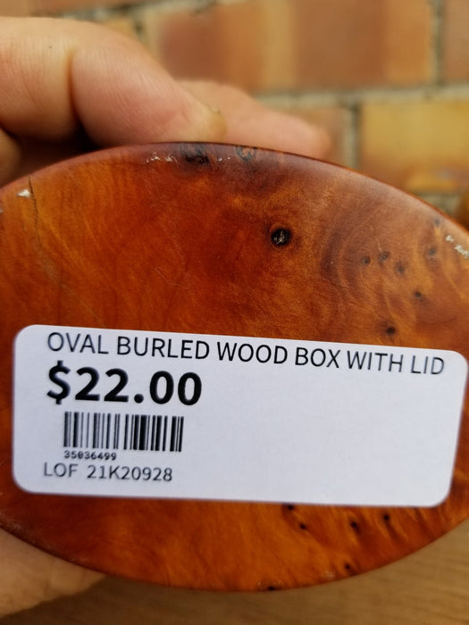 OVAL BURLED WOOD BOX WITH LID