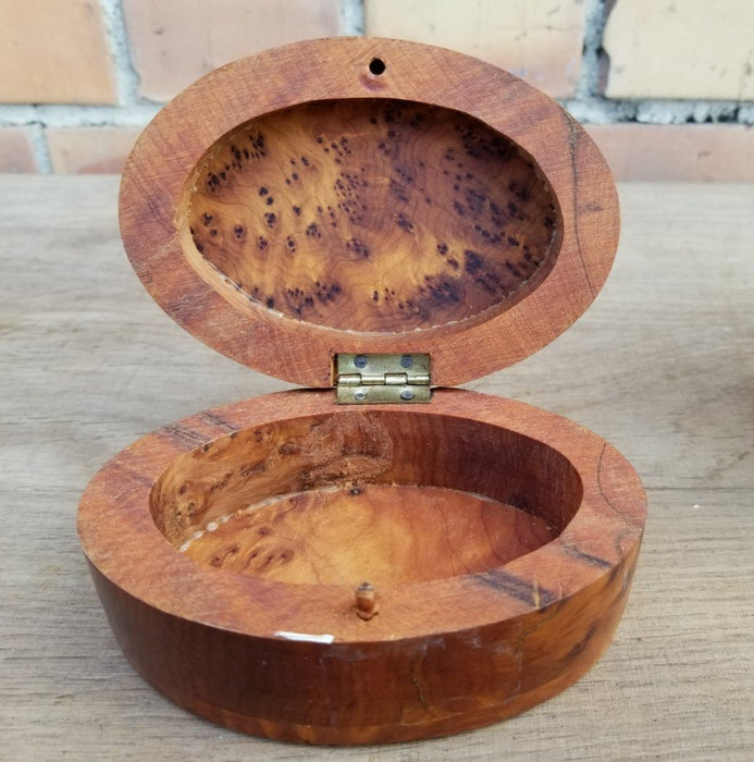 OVAL BURLED WOOD BOX WITH LID