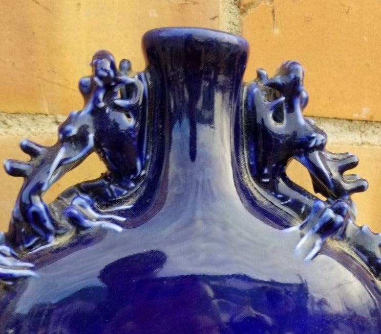 COBALT DRAGONS VASE AS FOUND