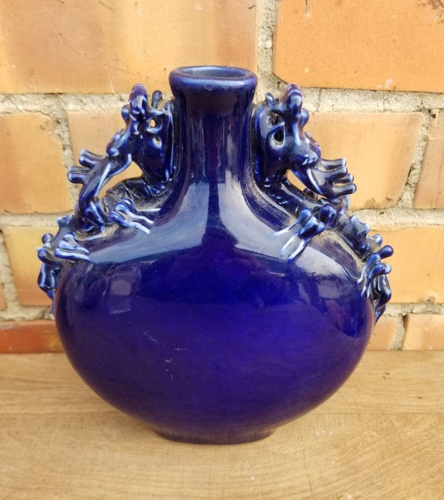 COBALT DRAGONS VASE AS FOUND