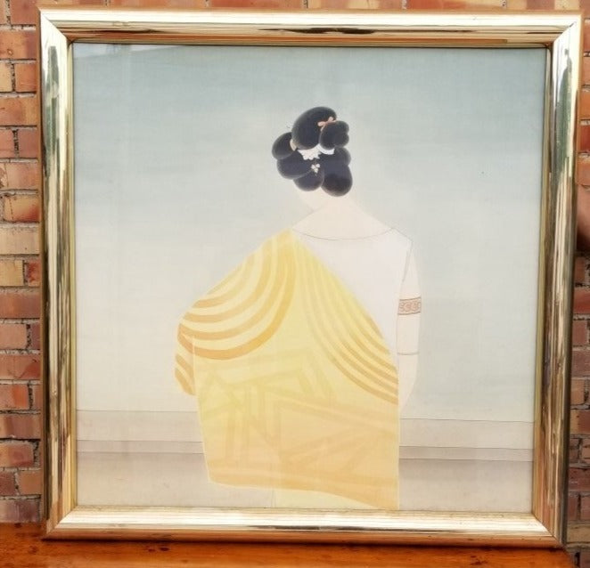 LARGE GOLD FRAMED GEISHA PAINTING