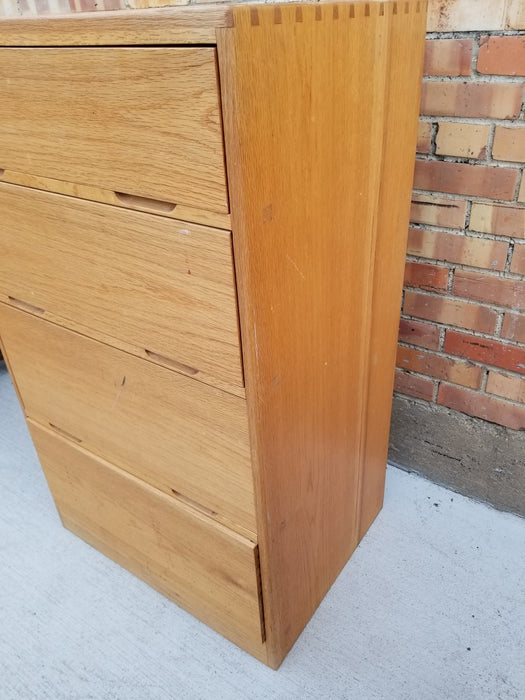 DOVETAILED MIDCENTURY OAK HIGHBOY CHEST