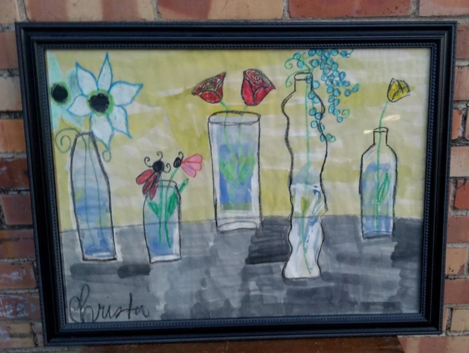 MIXED MEDIA PAINTING OF VASES