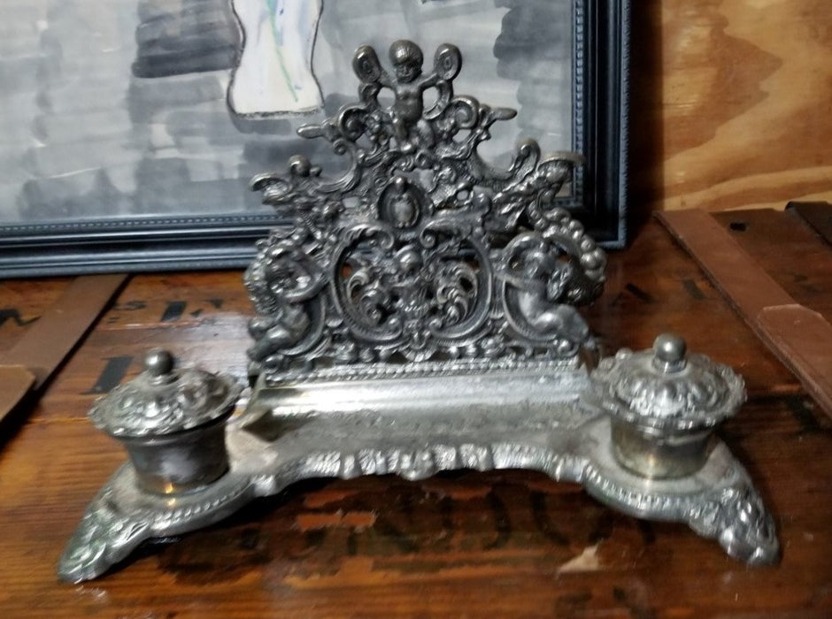 SILVER PLATE DESK INKWELL