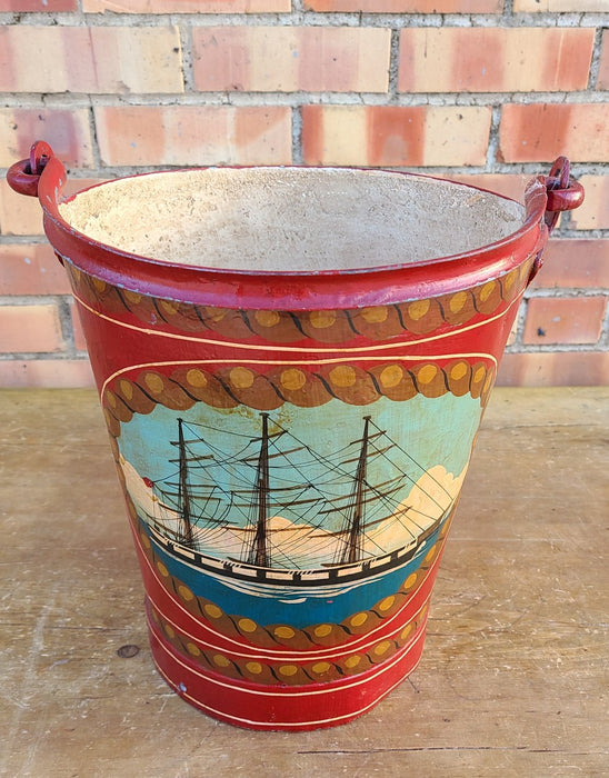 RED FIRE BUCKET WITH SHIP