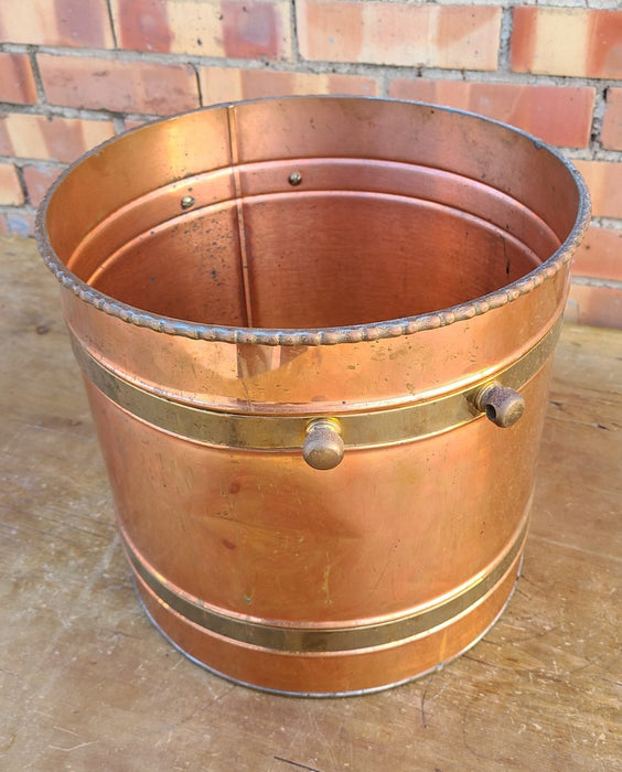 COPPER AND BRASS BUCKET - MISSING HANDLE