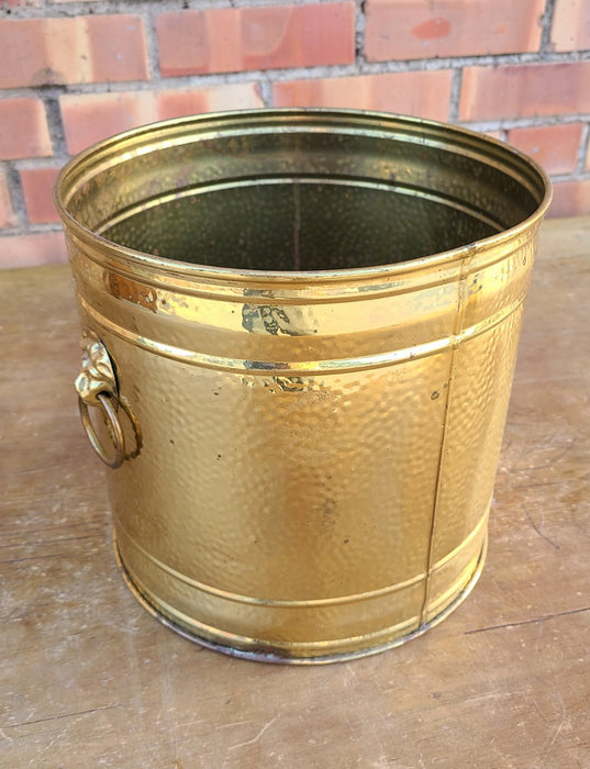 SMALL BRASS PLANTER WITH LION HEADS