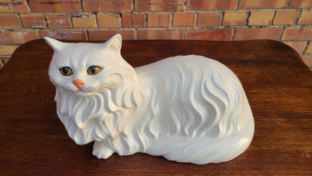 LARGE WHITE CAT CERAMIC STATUE