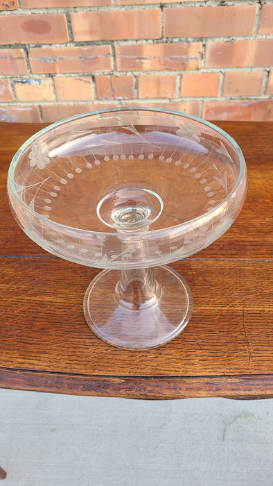 CLEAR CUT GLASS FOOTED COMPOTE