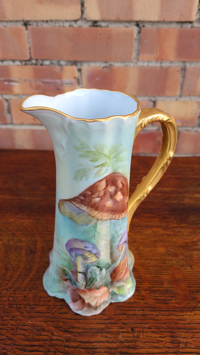 LIMOGE CELADON WITH MUSHROOMS PORCELAIN PITCHER