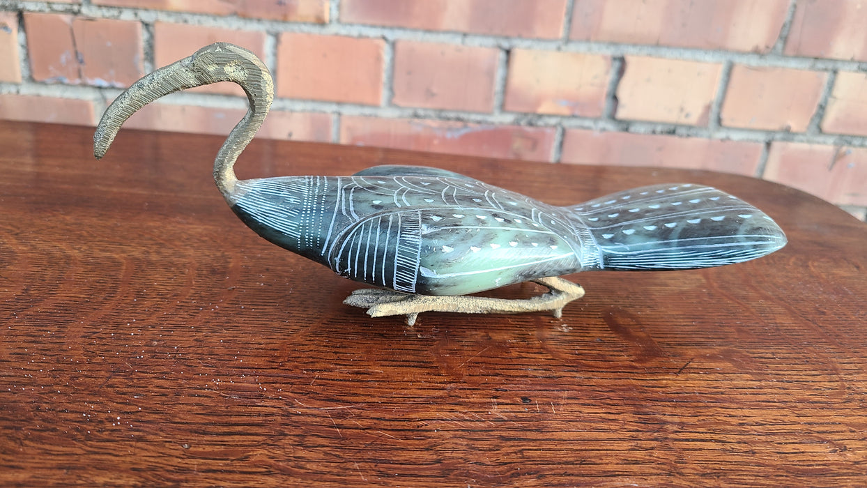 EGYPTIAN CARVED SOAPSTONE AND BRASS IBIS BIRD-AS FOUND REPAIR