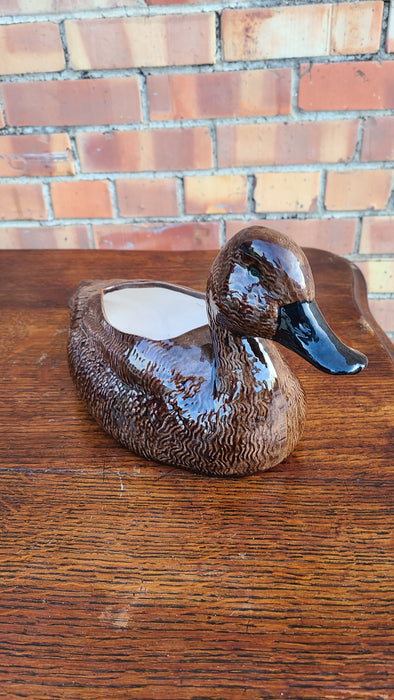 BROWN CERAMIC DUCK PLANTER