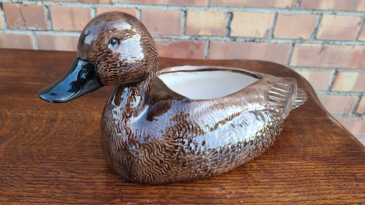 BROWN CERAMIC DUCK PLANTER