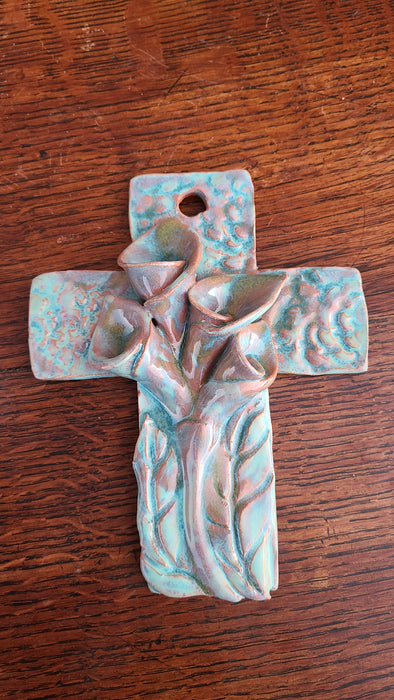 BLUE GREEN POTTERY CROSS