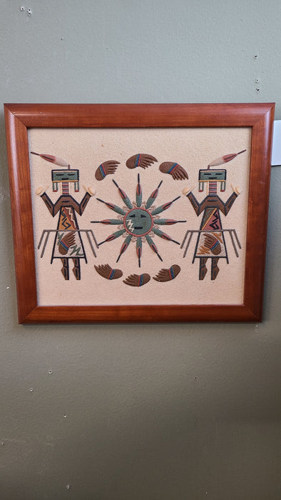 MEDIUM NAVAJO SAND PAINTING WITH 2 FIGURES