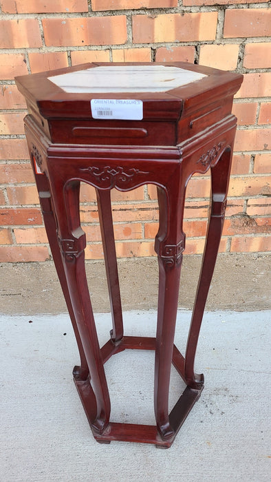 AS FOUND HEXAGON MARBLE TOP CHINESE STAND