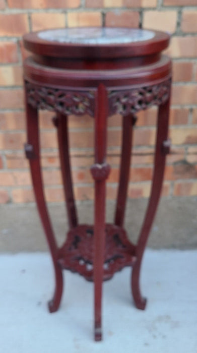 RED LACQUER CHINESE MARBLE TOP STAND