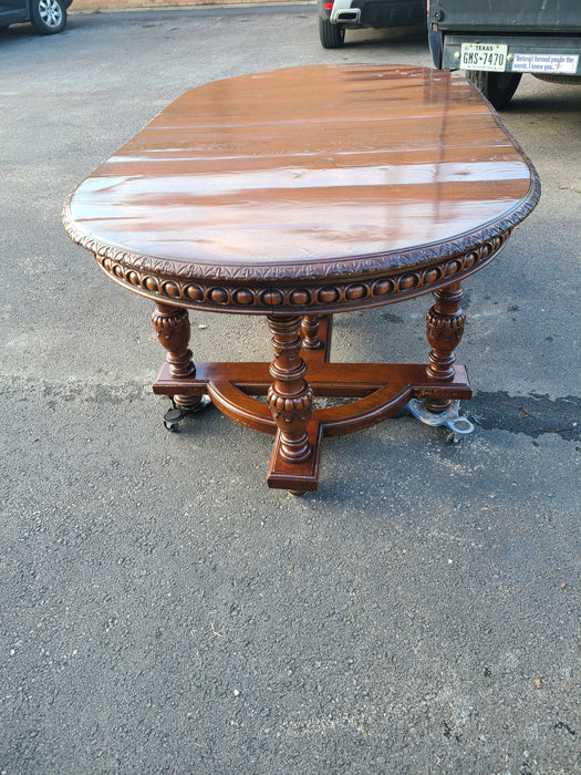 HUGE CARVED OAK DINING TABLE LATE 19TH CENTURY