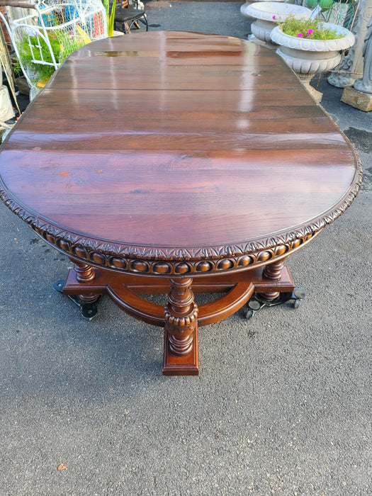 HUGE CARVED OAK DINING TABLE LATE 19TH CENTURY